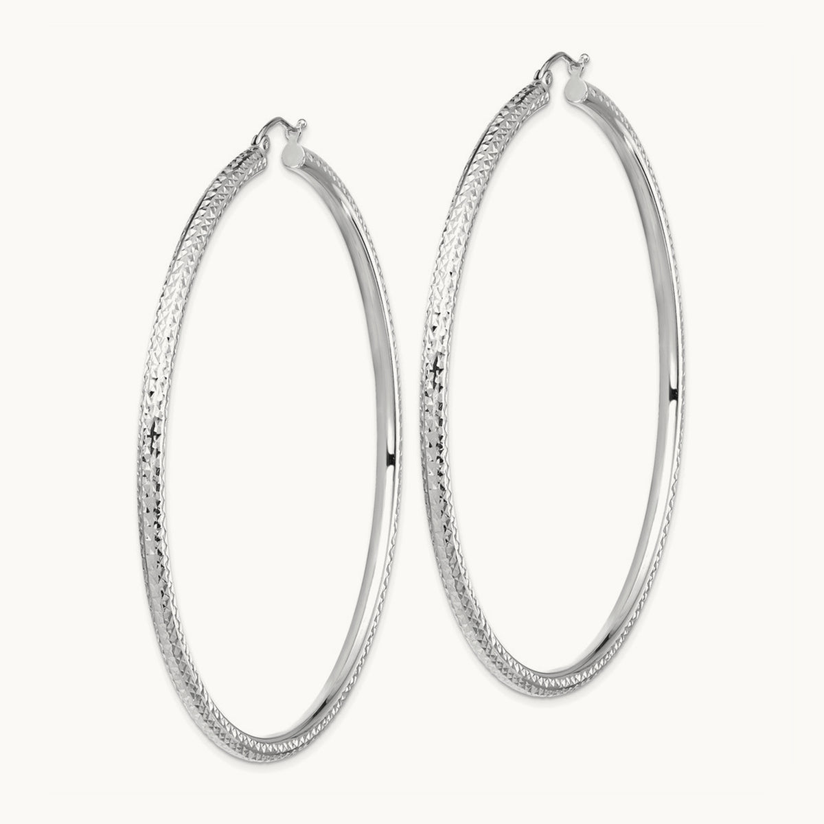 Lightweight Diamond-cut Hoop Earrings — 14K White Gold