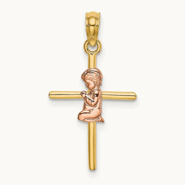 2-D Boy On Cross Charm, 14K Two-tone
