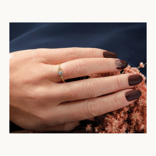 Petite Oval Complete Diamond Ring — 14K Yellow Gold