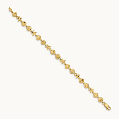 Starfish, Sand Dollar and Shell Bracelet, 14K