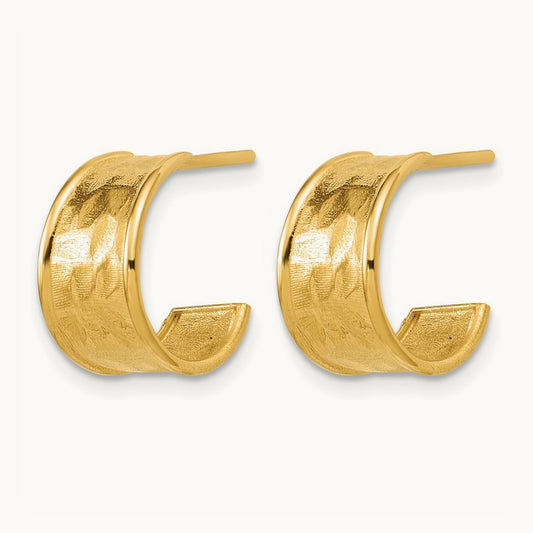 Polished and Hammered J-Hoop Earrings, 14K — Leslie's