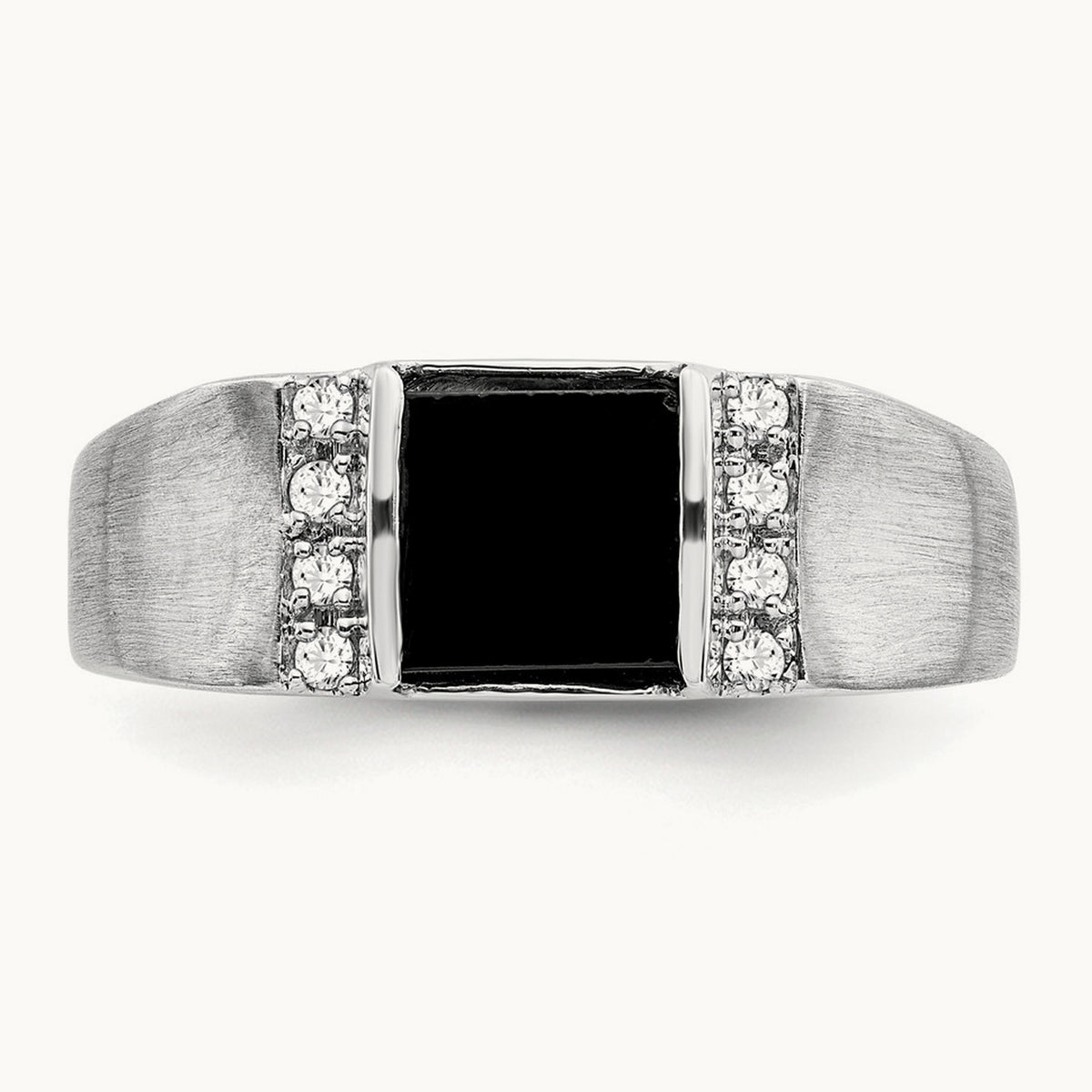 Square Onyx and Diamond Men's Ring — 14K White Gold