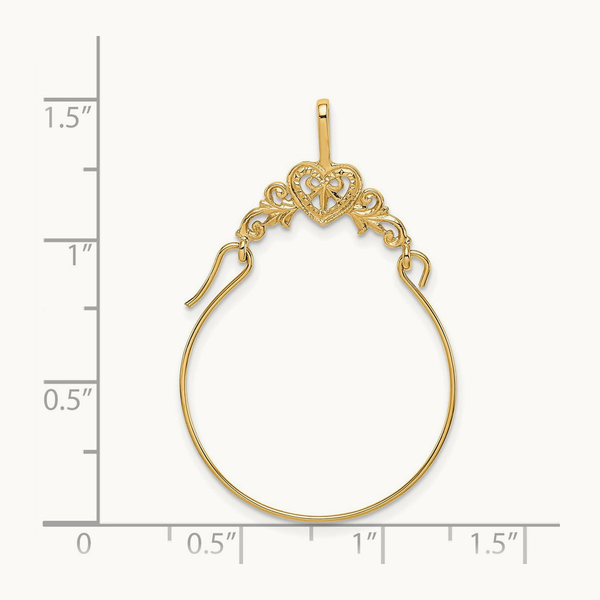 Polished Filigree Heart Charm Holder — 14K Yellow Gold, 35mm