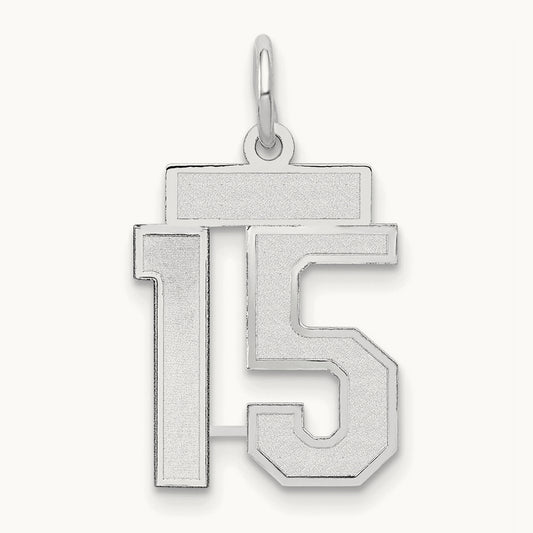 Small Satin Number 15 Charm — 14K White Gold