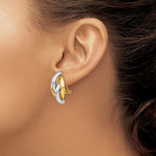 Swirl Omega Back Post Earrings — 14K Two-Tone Gold