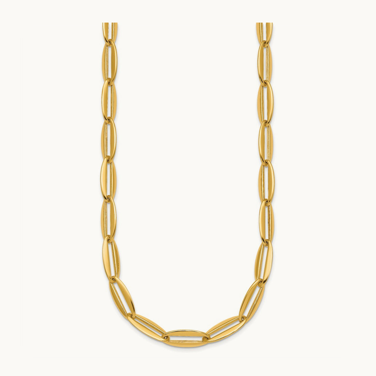 Polished Long Oval Link Necklace, 7mm, 14K
