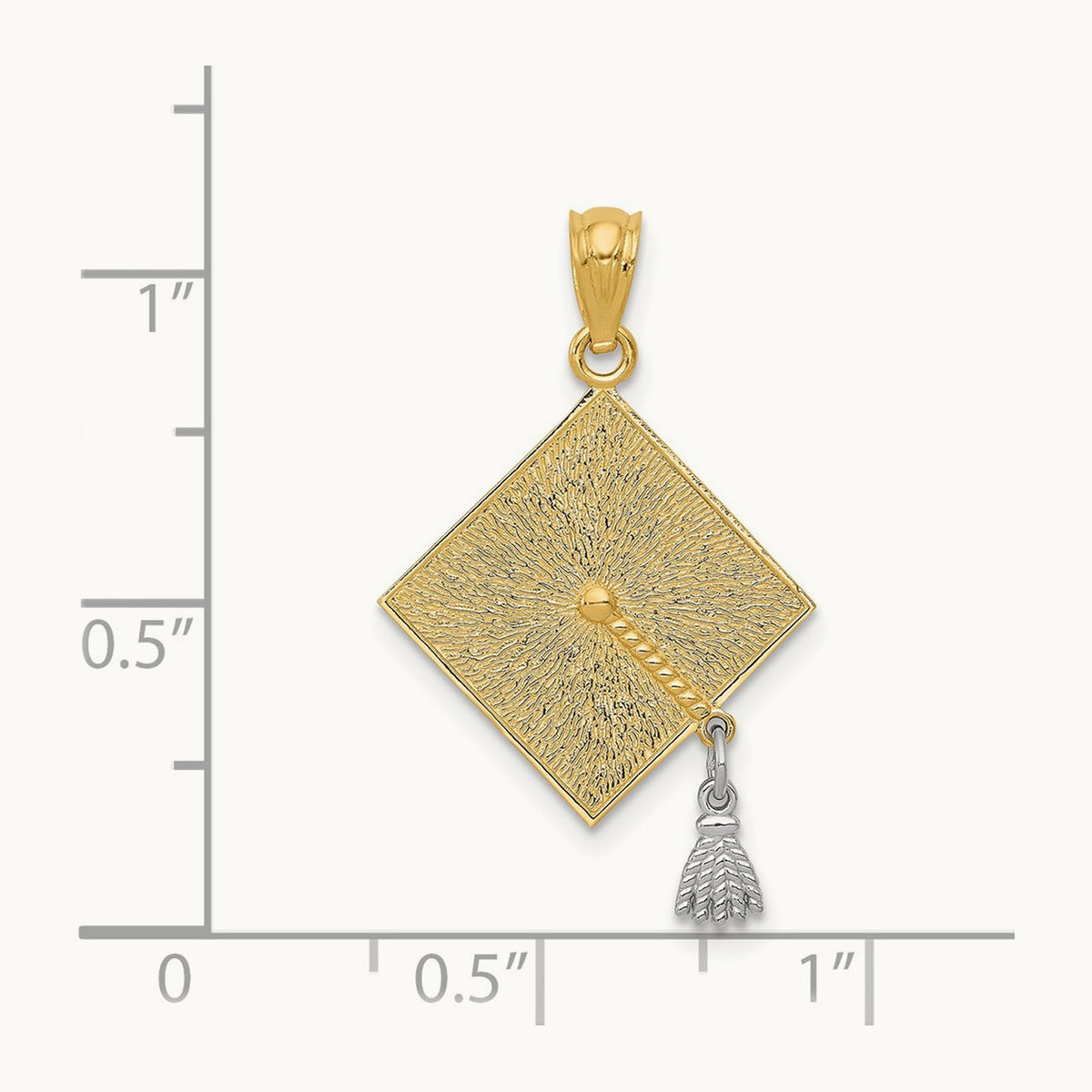 w/Rhodium 3-D Graduation Cap w/Moveable Tassel Pendant, 14K