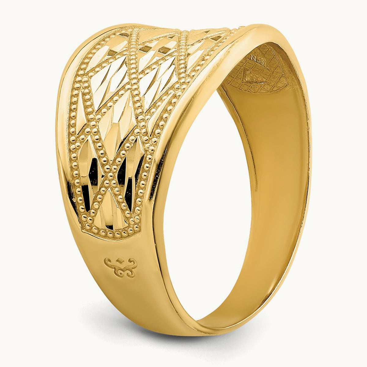 Diamond-Cut Quilted Pattern Ring, 14K