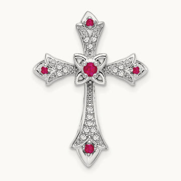 Ruby and Diamond Fleur de Lis Cross Chain Slide, 14K White Gold