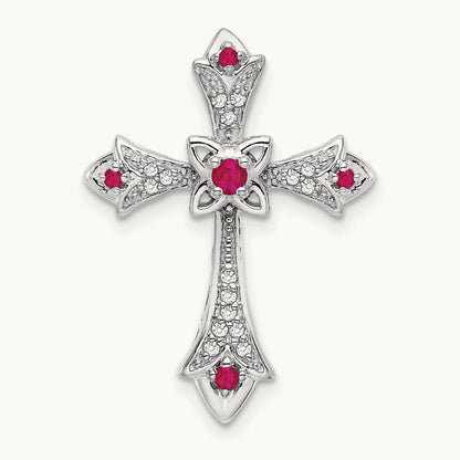 Ruby and Diamond Fleur de Lis Cross Chain Slide, 14K White Gold