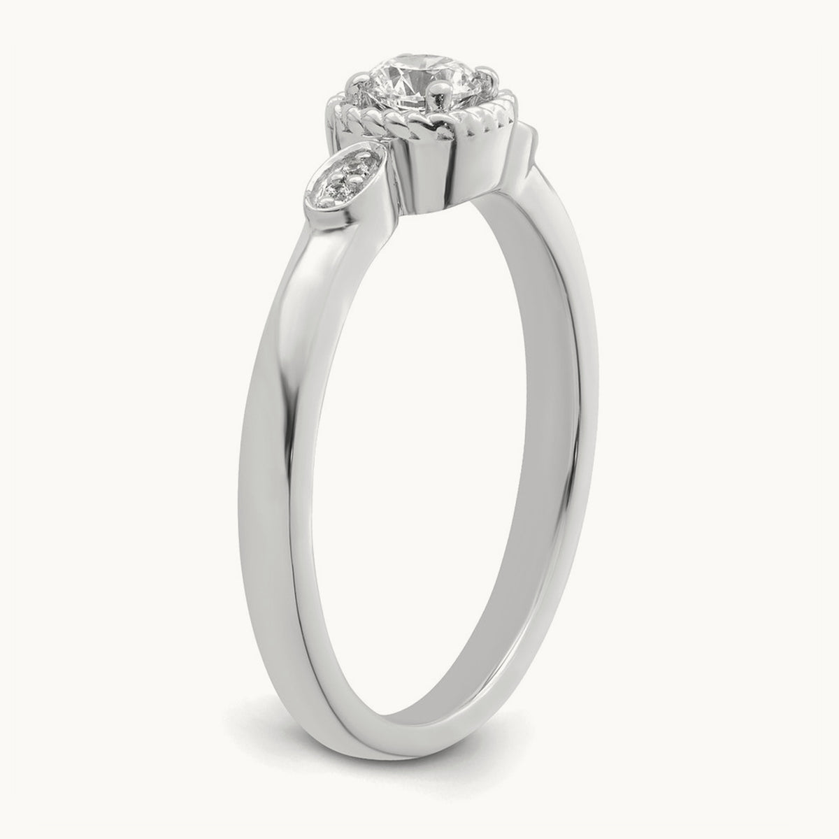 Petite Rope Edge Round Complete Diamond Ring — 14K White Gold, 7