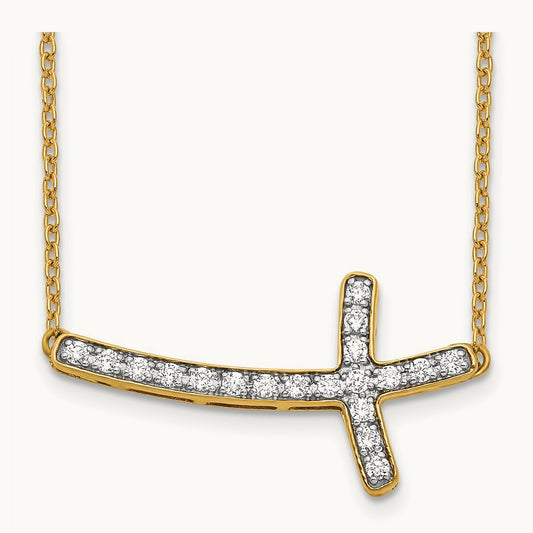Sideways Cross Necklace, 0.20-0.50 ct tw Lab-Grown Diamond — 1/5 ct, 14K Yellow Gold