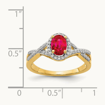 Diamond and Ruby Oval Halo Ring — 14K Yellow Gold