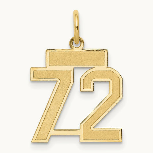 Small Satin Number 72 Charm — 14K Yellow Gold