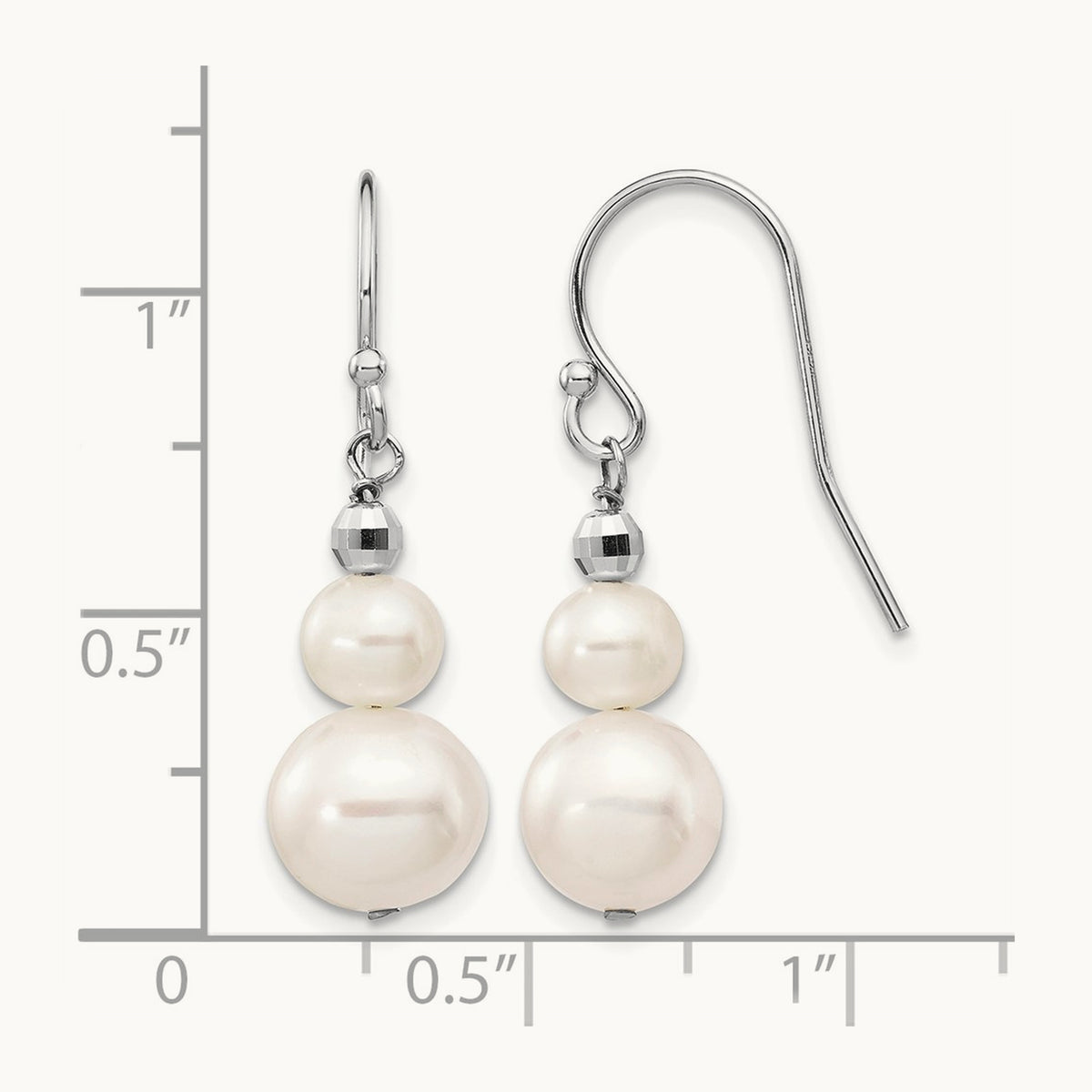 6- Semi-round FWC Pearl Graduated Dangle Earrings, 9mm, 14K White Gold