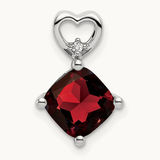 Garnet and Diamond Heart Chain Slide, 14K White Gold