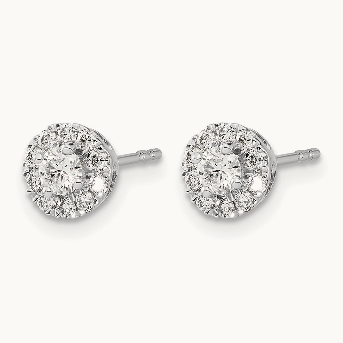 Diamond Cluster Post Earrings, 14K White Gold