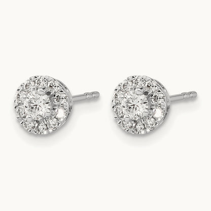Diamond Cluster Post Earrings, 14K White Gold