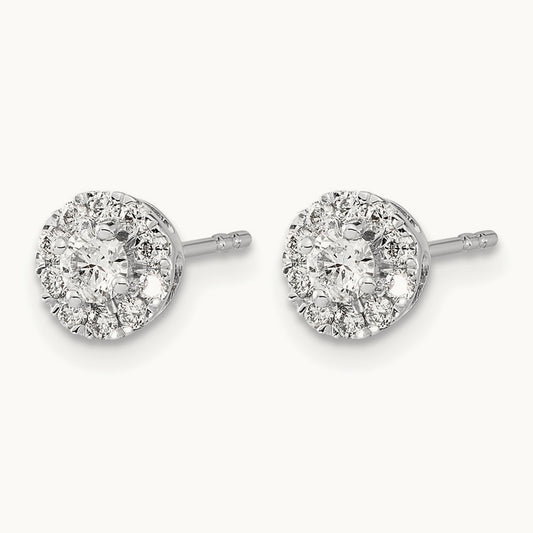 Diamond Cluster Post Earrings, 14K White Gold