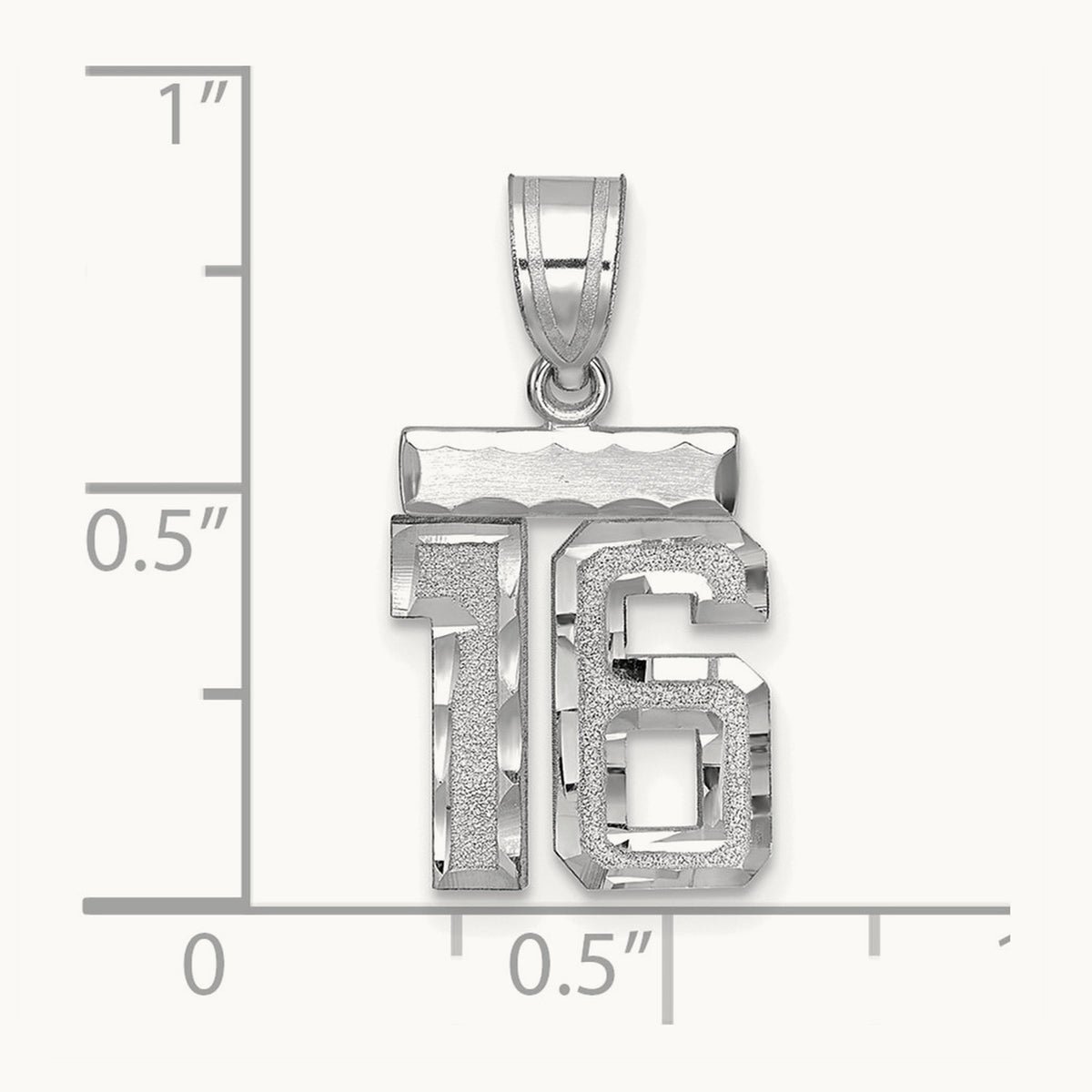 Small Brushed Diamond-cut Number 16 Charm — 14K White Gold