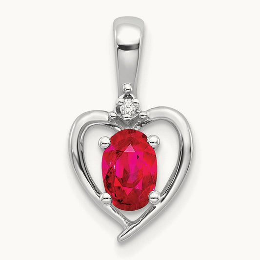 Ruby and Diamond Heart Pendant — 14K White Gold