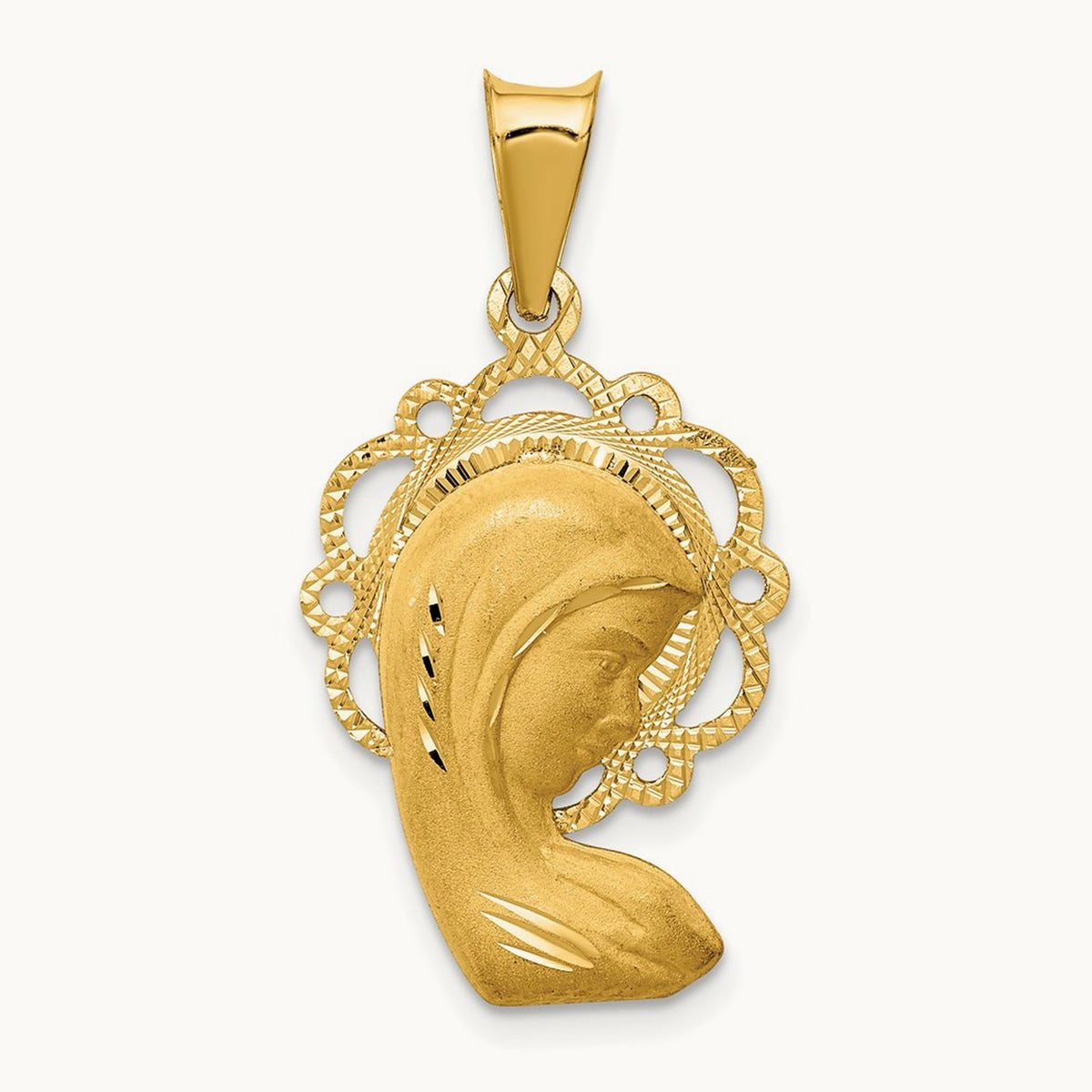 Satin And Polished Mary Pendant — 14K Yellow Gold