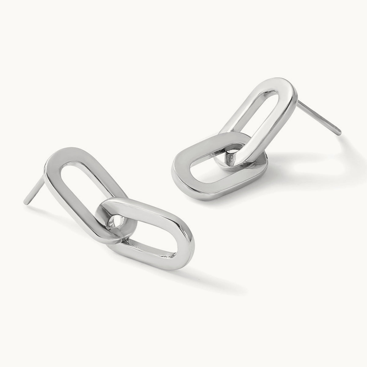 RH-plated Polished Link Dangle Post Earrings, Sterling Silver — Leslie's