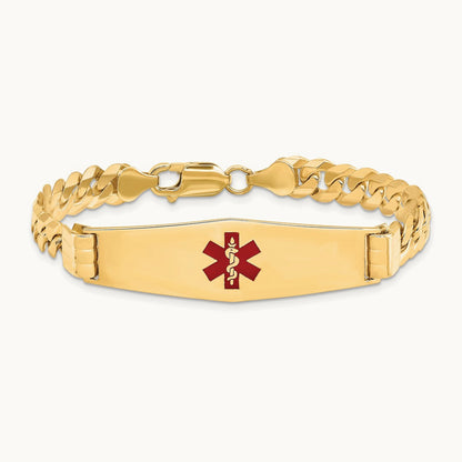 Medical Soft Diamond Shape Red Enamel Curb Link ID Bracelet, 14K