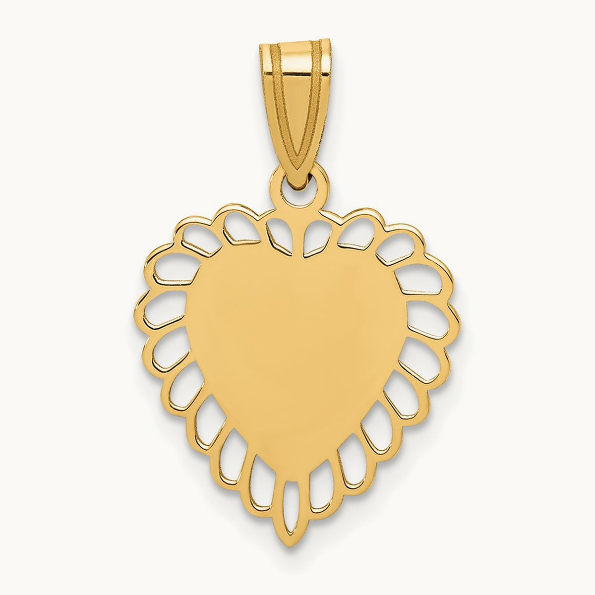 Polished Border Heart Pendant, 14K