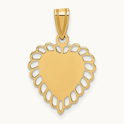 Polished Border Heart Pendant, 14K