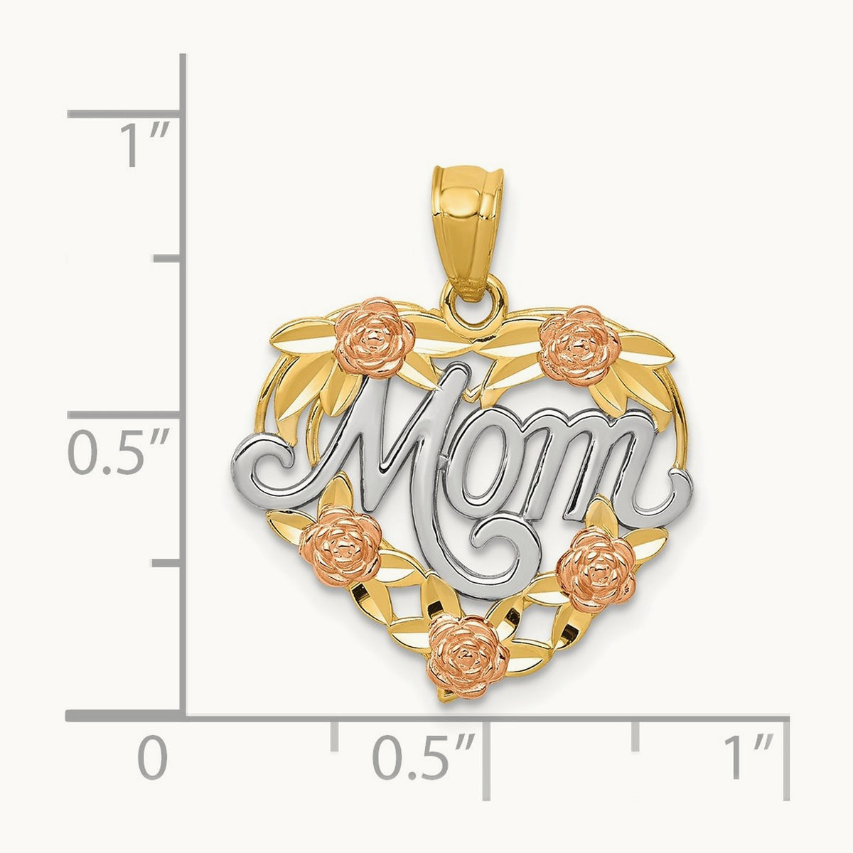 w/White Rhodium MOM Heart Pendant, 14K Two-tone