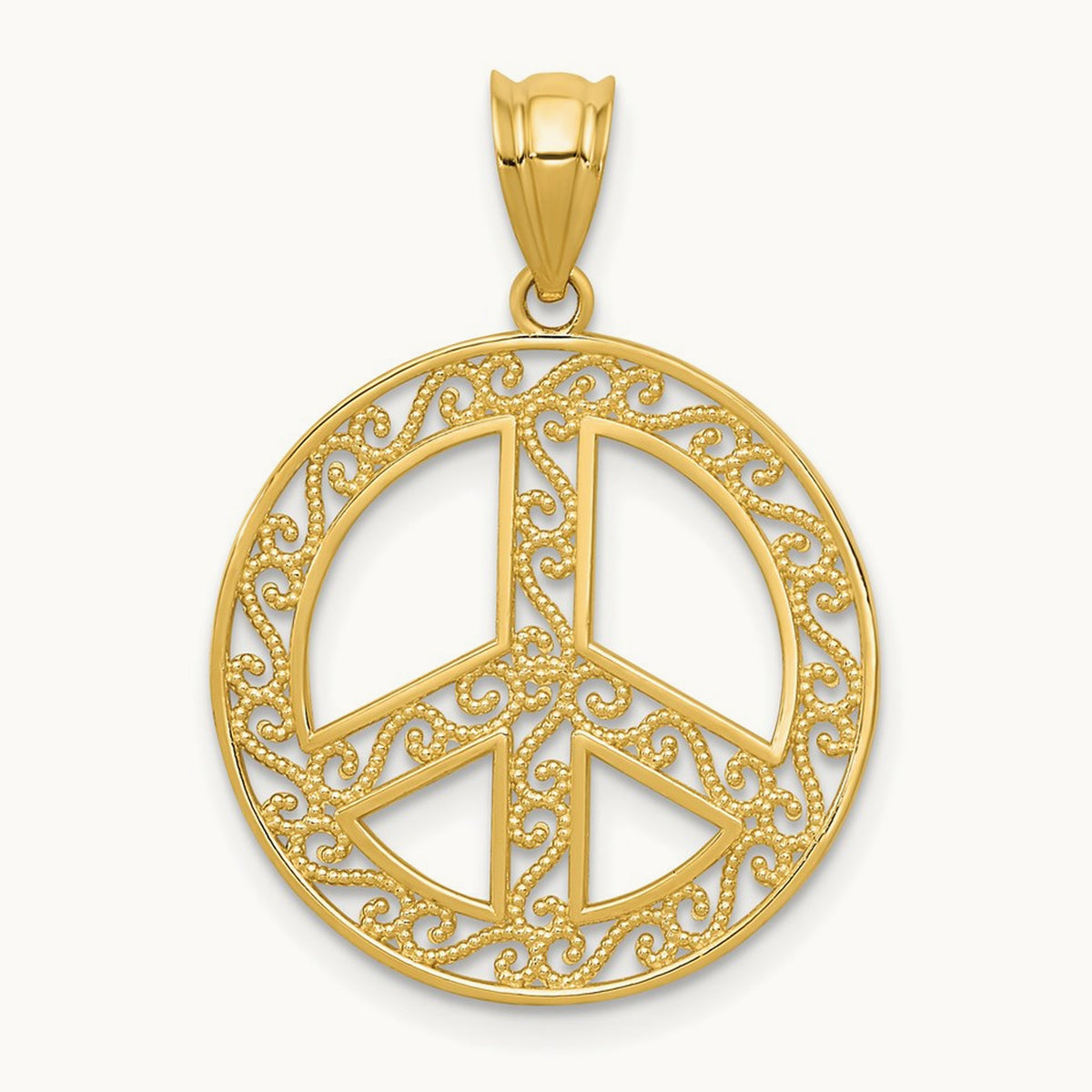 Filigree Peace Sign Pendant, 14K