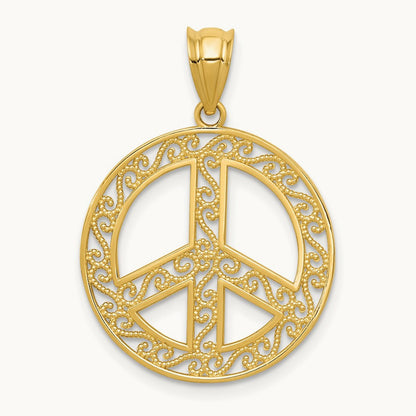 Filigree Peace Sign Pendant, 14K