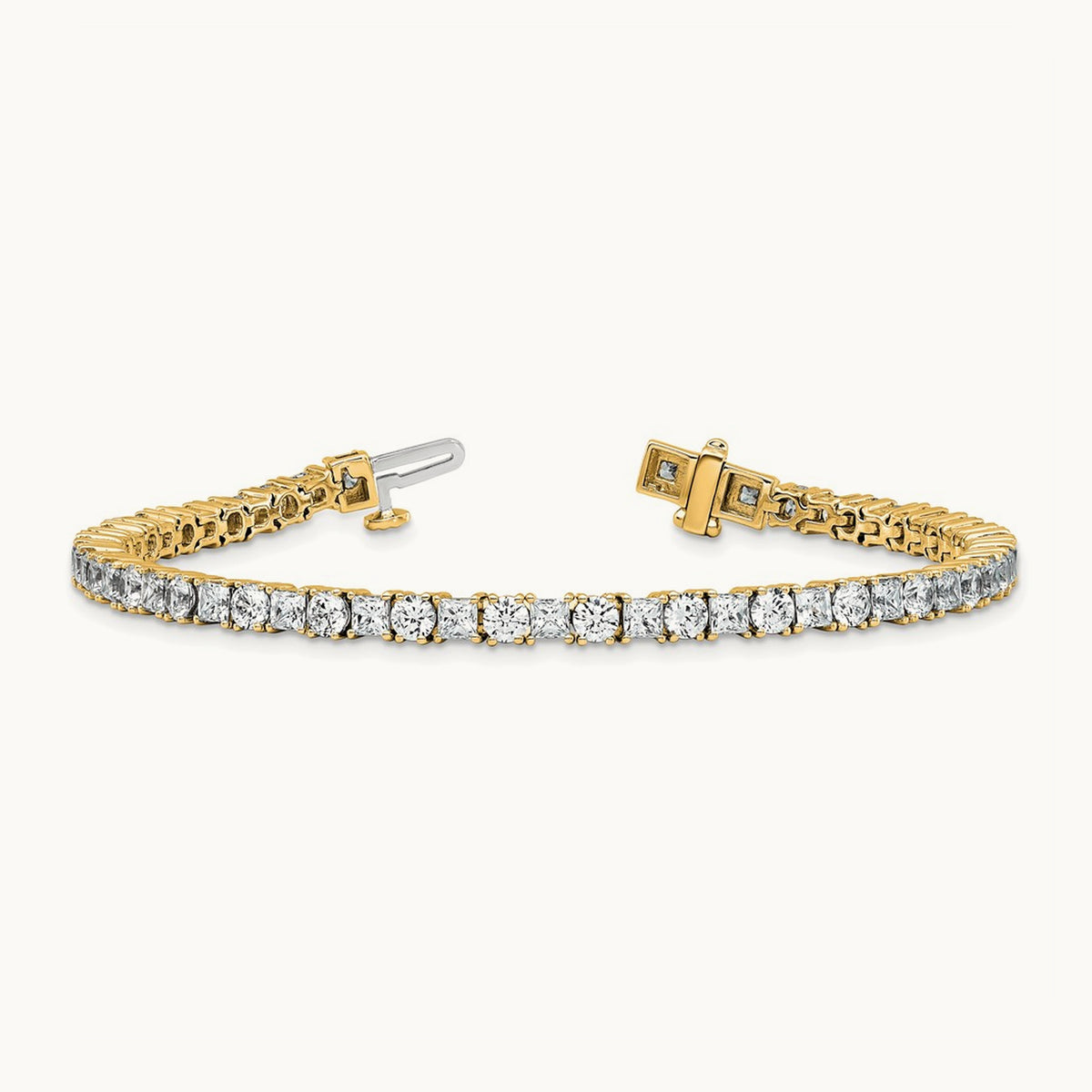 Princess/Round Tennis Bracelet, 7.00 ct tw Lab-Grown Diamond — 14K Yellow Gold