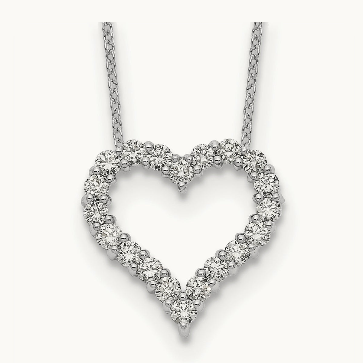 Diamond Heart 18 inch Necklace, 14K White Gold