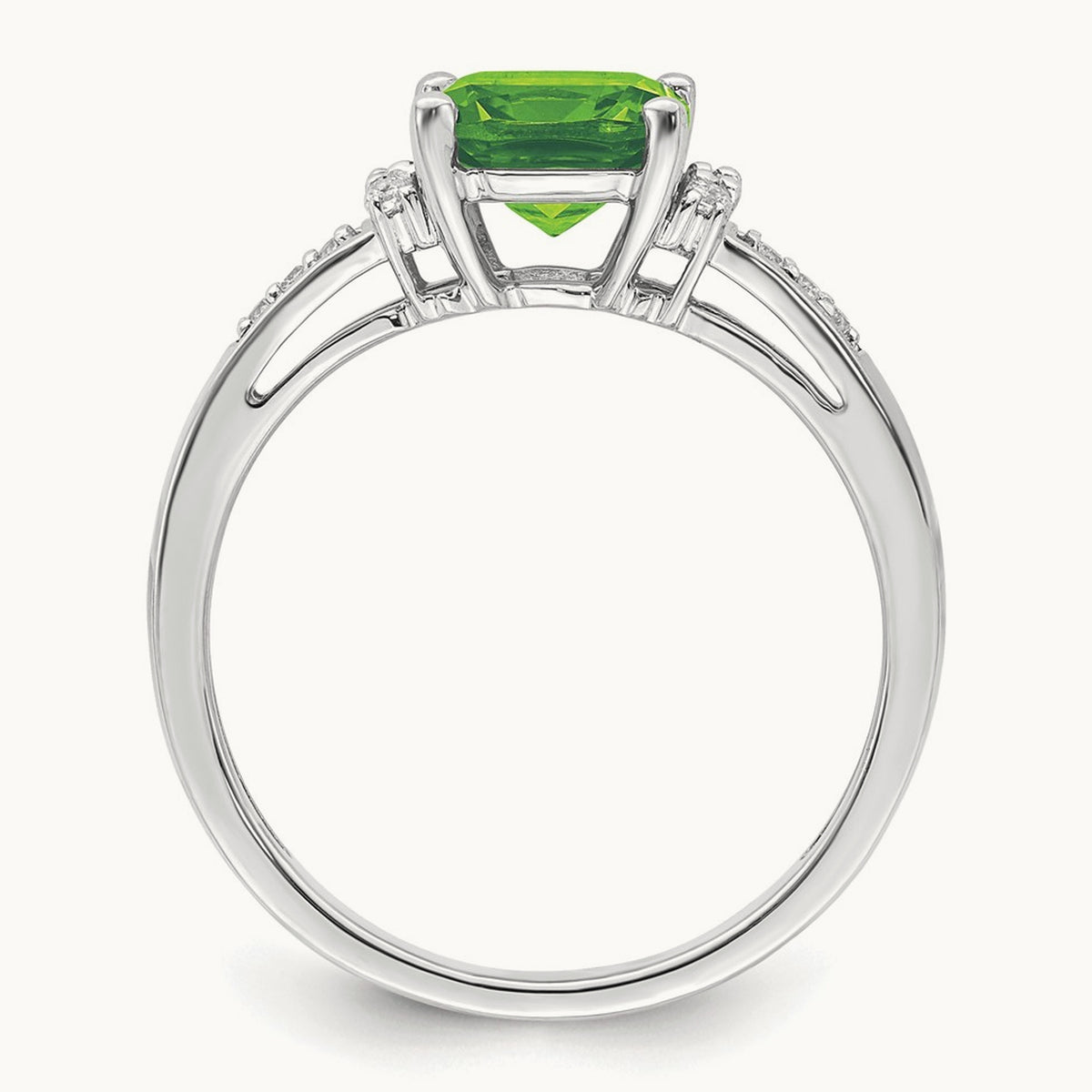 Cushion Peridot and Diamond Ring, 14K White Gold