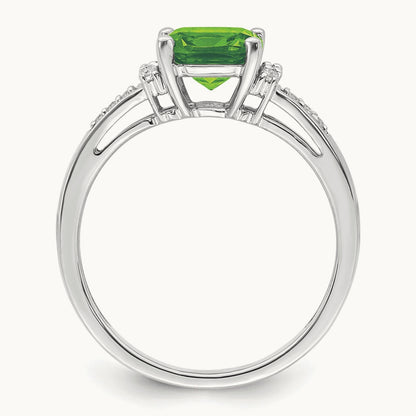 Cushion Peridot and Diamond Ring, 14K White Gold