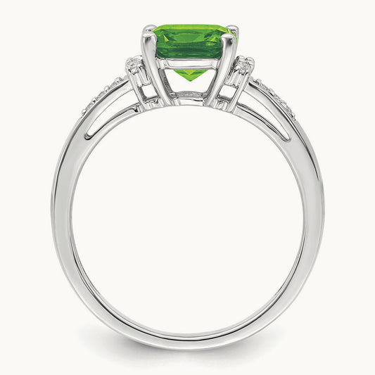Cushion Peridot and Diamond Ring, 14K White Gold