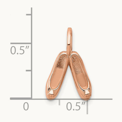 Solid Polished 3-D Ballet Slippers Charm, 14K Rose Gold