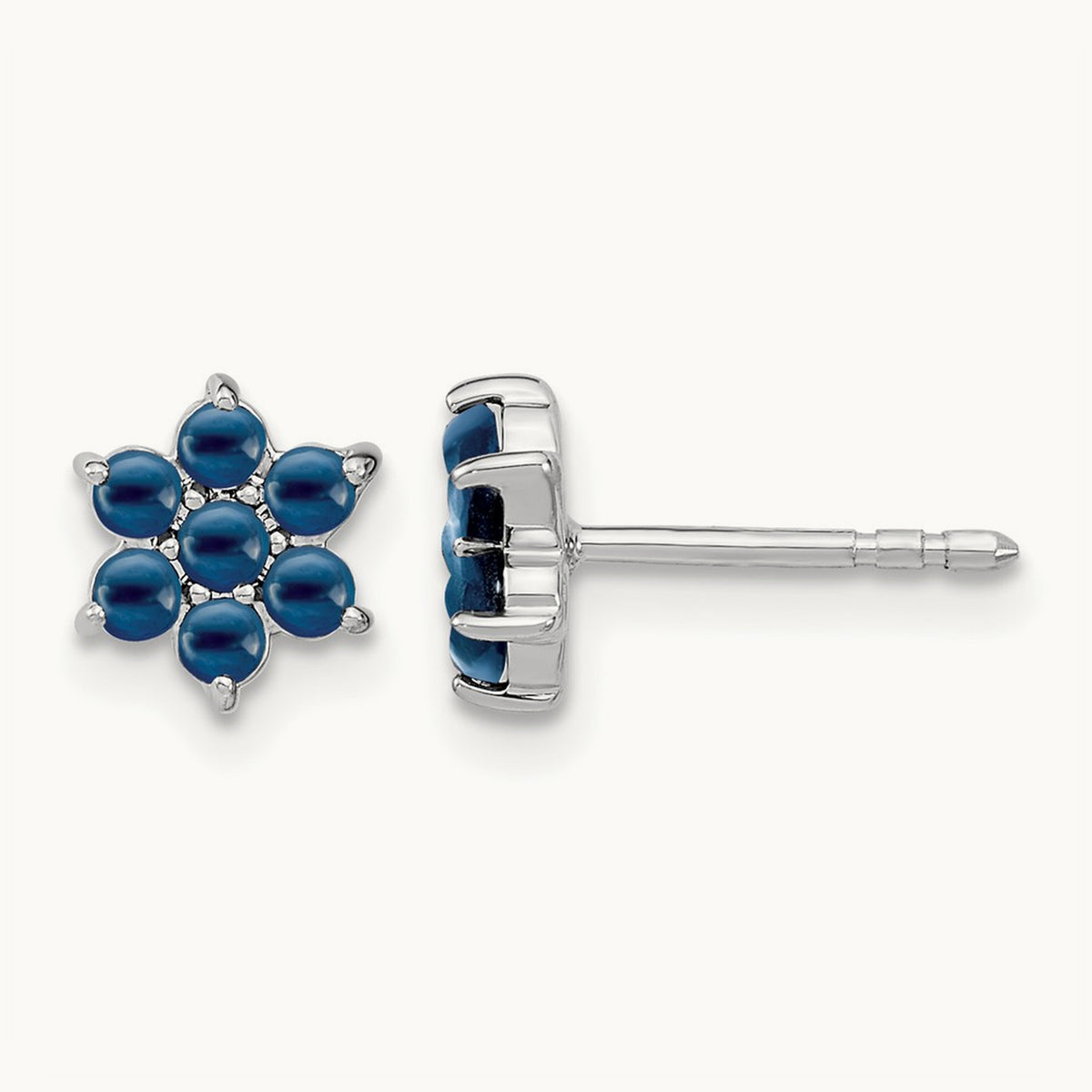 Sapphire Floral Post Earrings, 14K White Gold