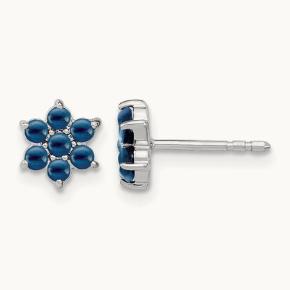 Sapphire Floral Post Earrings, 14K White Gold