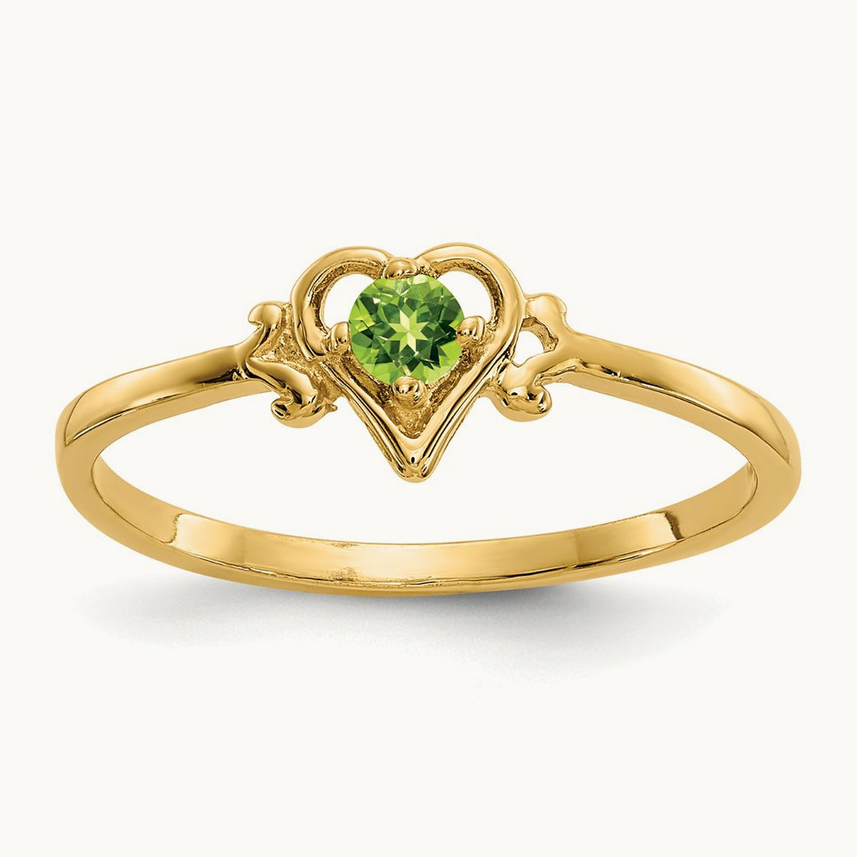 Peridot Birthstone Heart Ring — 14K Yellow Gold, 7