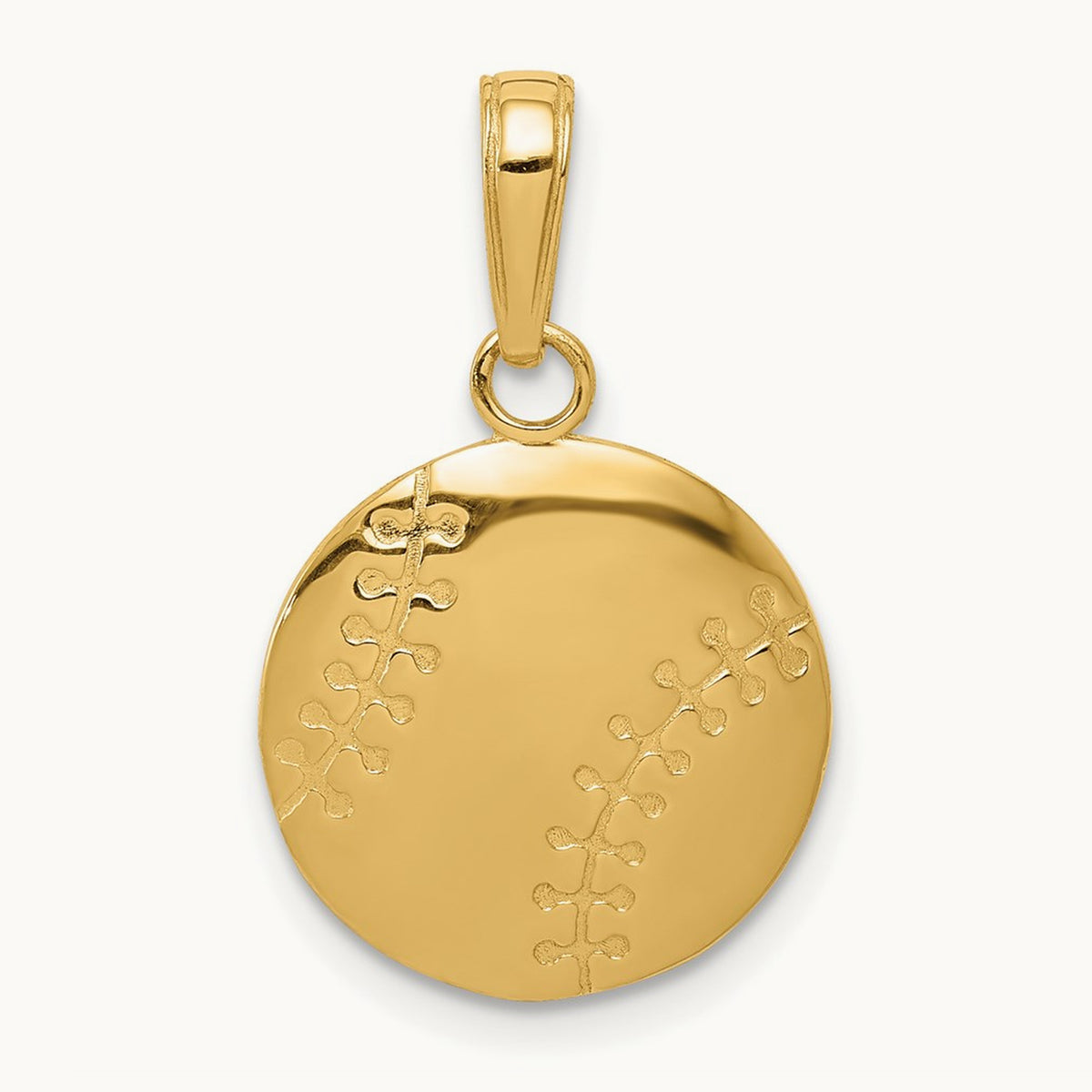 Polished Baseball Closed Back Pendant, 14K Gold