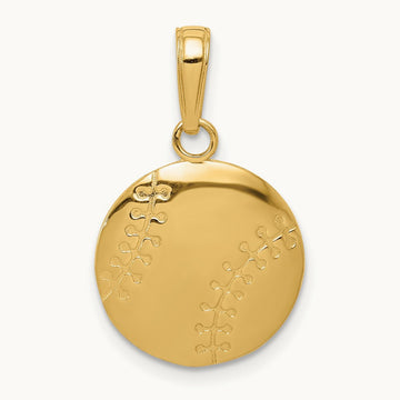 Polished Baseball Closed Back Pendant, 14K Gold