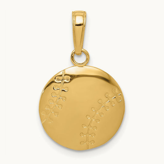 Polished Baseball Closed Back Pendant, 14K Gold