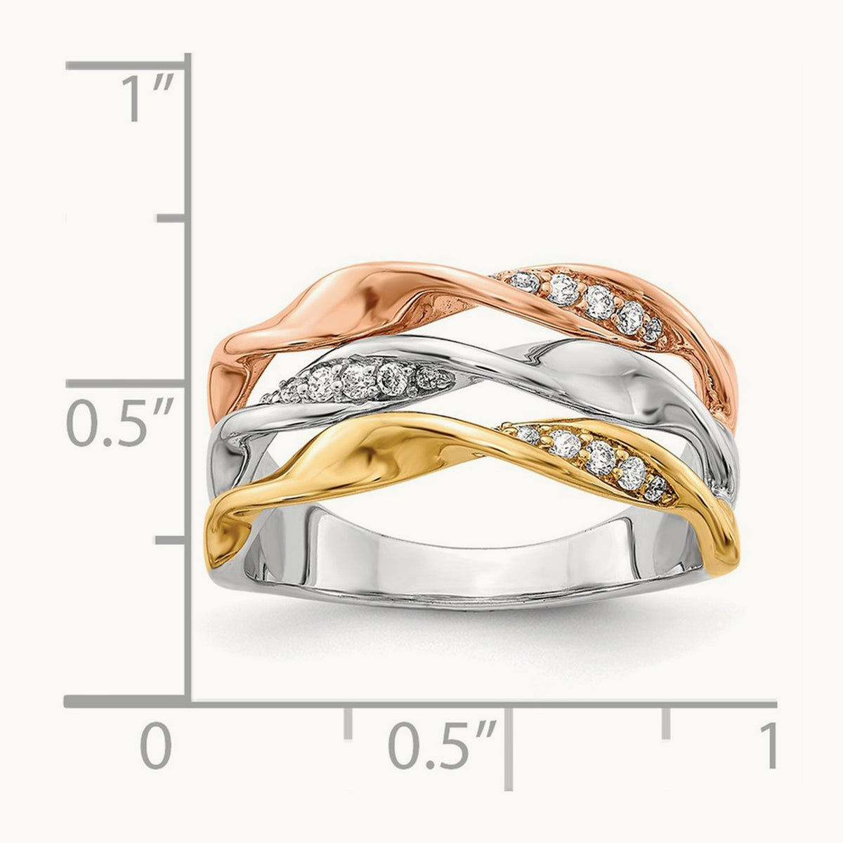 Tri-color Diamond Fancy Triple Twist Ring, 14K