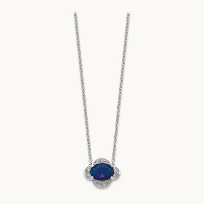 Diamond and Oval Sapphire 18 inch Necklace, 14K White Gold