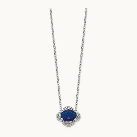 Diamond and Oval Sapphire 18 inch Necklace, 14K White Gold