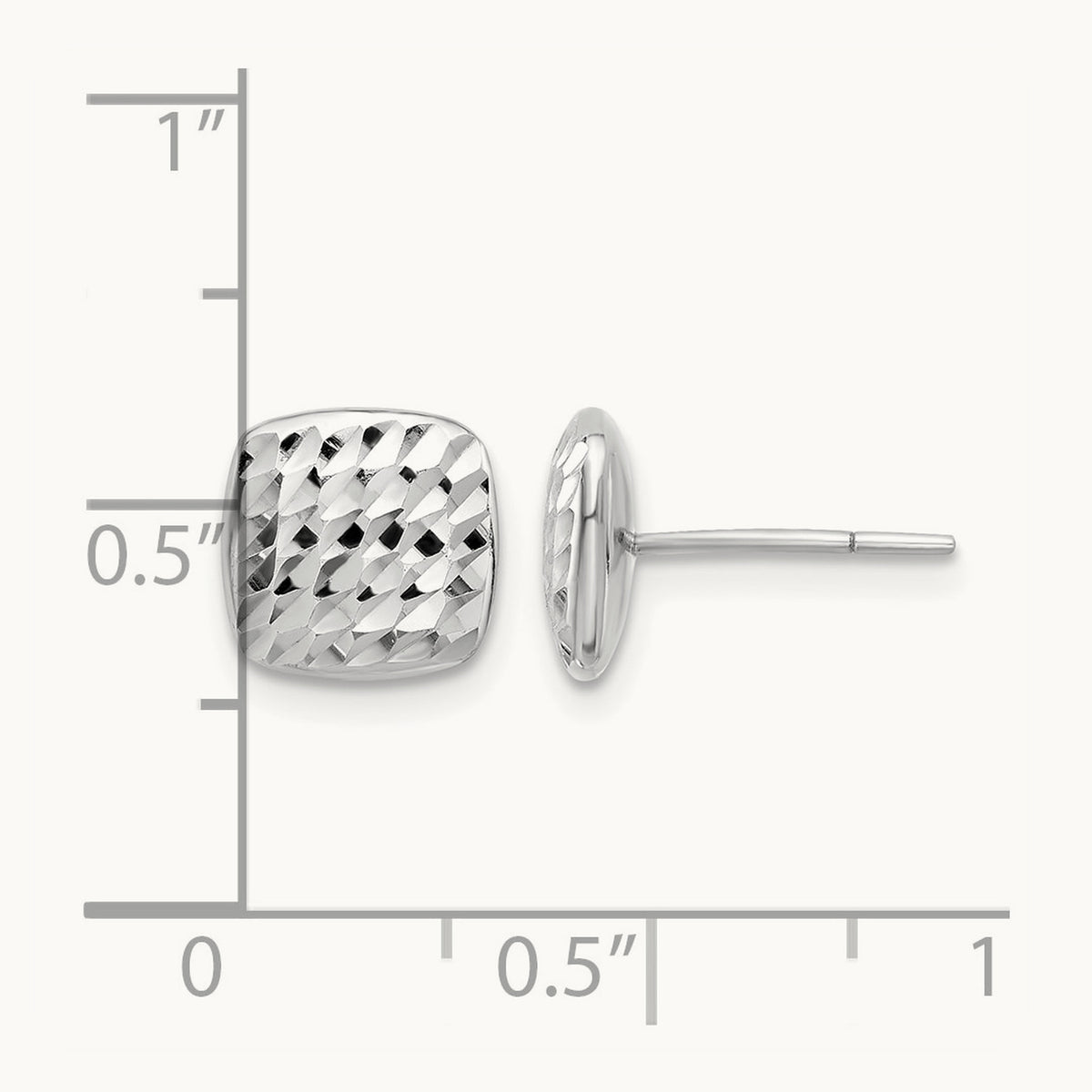 Diamond Cut Square Post Earrings — 14K White Gold