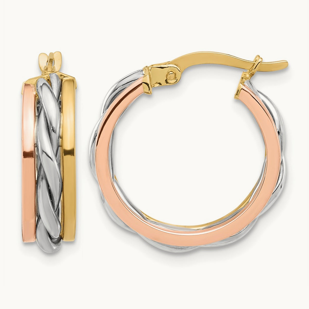 Tri-color Polished Hoop Earrings — 18.75mm